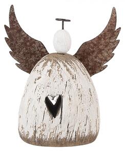 Dekorácia drevená figúrka anjel so srdiečkom Angel Rustic M - 13*5*14 cm - Clayre & Eef