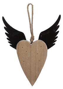 Dekorácia závesné srdce s anjelskými krídlami Angel Rustic S - 17*3*20 cm - Clayre & Eef