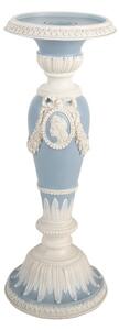 Modro-biely svietnik na úzku sviečku so zdobením - Ø 10*27 cm - Clayre & Eef