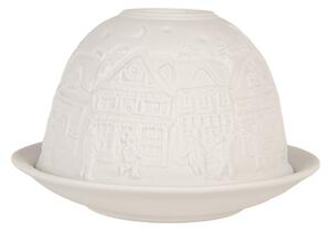 Biely porcelánový svietnik na čajovú sviečku s domčekmi Paollo - Ø 12*8 cm - Clayre & Eef
