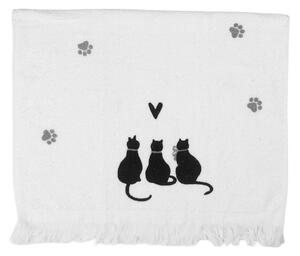 Biely kuchynský froté uterák s mačkami a srdiečkom Dog&Cat - 40*66 cm - Clayre & Eef