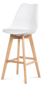Moderná barová stolička s vysokým operadlom v bielej farbe