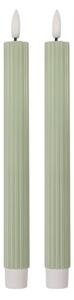 Set 2ks mintová úzka sviečka s vrúbkovaním Led Candle - Ø 2*25 cm / 2*AAA - Clayre & Eef