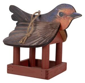 Hnedé drevené závesné krmítko pre vtáčiky s dekorom červienka - 17*25*21 cm - Clayre & Eef