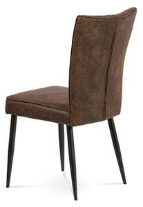 Retro dizajnová stolička čalúnená hnedou látkou v prevedení imitácie brúsenej kože (a-323 hnedá)