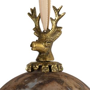 Hnedá antik sklenená vianočná guľa s jeleňom Deer - Ø 12*19 cm - Mars & More
