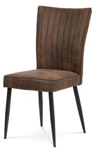 Retro dizajnová stolička čalúnená hnedou látkou v prevedení imitácie brúsenej kože (a-323 hnedá)