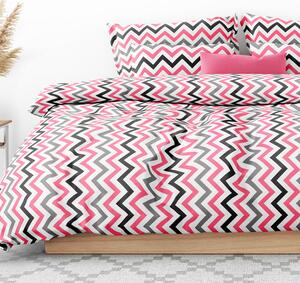 Goldea bavlnené posteľné obliečky - ružové a sivé cik-cak prúžky 140 x 220 a 70 x 90 cm