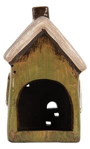 Zelený keramický svietnik na čajovú sviečku domček Village - 9*7*16 cm - Clayre & Eef
