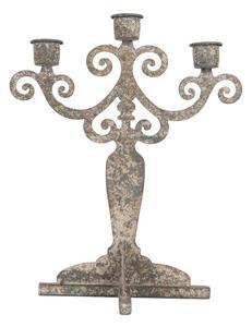Šedý antik kovový svietnik na 3 úzke sviečky Triento - 21*14*26 cm - Clayre & Eef