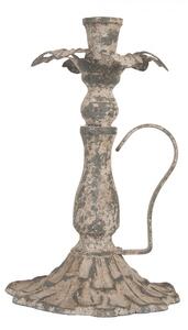 Šedý antik kovový svietnik na úzku sviečku Francio - Ø 15*23 cm - Clayre & Eef