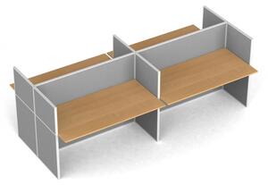 Rovný kancelársky stôl PRIMO s paravánom, 4 miesta, nástenka, buk
