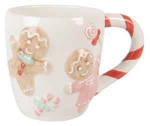 Biely keramický hrnček s perníčkom Gingerbread - 14*9*10 cm / 350 ml - Clayre & Eef