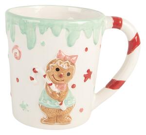 Biely keramický hrnček s perníčkom Gingerbread - 13*10*10 cm / 400 ml - Clayre & Eef