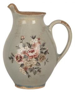 Šedý dekoračný keramický džbán s kvetmi Floria S - 16*12*18 cm - Clayre & Eef