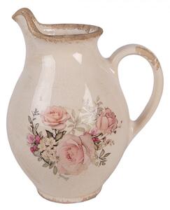 Béžový dekoračný keramický džbán s ružami Rosien S - 16*12*19 cm - Clayre & Eef