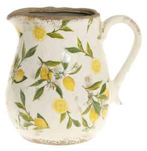 Béžový baňatý keramický džbán s citrónmi - 13*16 cm - Chic Antique