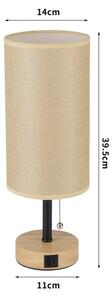 Brilagi - Stolná lampa s USB portom TABLON 1xE27/25W/230V dub/čierna/béžová