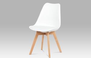 Jedálenská stolička, plast biely / koženka biela / masív buk