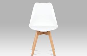 Jedálenská stolička, plast biely / koženka biela / masív buk