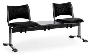 Čalúnená lavica do čakární SMART, 2-sedadlo, so stolíkom, čierna, chrómované nohy