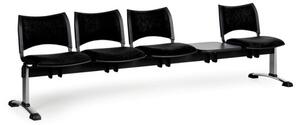 Čalúnená lavica do čakární SMART, 4-sedadlo, so stolíkom, čierna, chrómované nohy