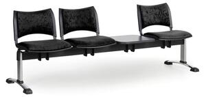 Čalúnená lavica do čakární SMART, 3-sedadlo, so stolíkom, čierna, chrómované nohy
