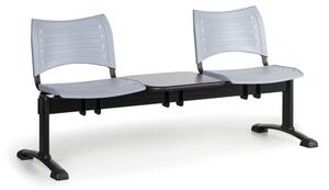 Plastová lavica do čakární VISIO, 2-sedadlo, so stolíkom, sivá, čierne nohy