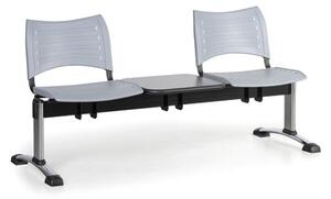 Plastová lavica do čakární VISIO, 2-sedadlo, so stolíkom, sivá, chrómované nohy