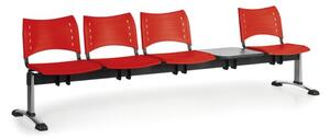 Plastová lavica do čakární VISIO, 4-sedadlo, so stolíkom, červená, chrómované nohy