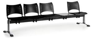 Plastová lavica do čakární VISIO, 4-sedadlo, so stolíkom, čierna, chrómované nohy