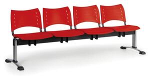 Plastová lavica do čakární VISIO, 4-sedadlo, červená, chrómované nohy