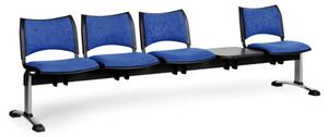 Čalúnená lavica do čakární SMART, 4-sedadlo, so stolíkom, modrá, chrómované nohy