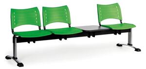 Plastová lavica do čakární VISIO, 3-sedadlo, so stolíkom, zelená, chrómované nohy