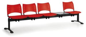 Plastová lavica do čakární VISIO, 4-sedadlo, so stolíkom, červená, čierne nohy