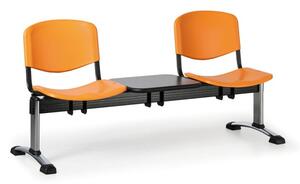 Plastová lavice do čakární ISO, 2-sedadlo + stolík, oranžová, chrómované nohy