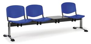 Plastová lavica do čakární ISO, 3-sedadlo, so stolíkom, modrá, chróm nohy
