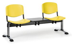 Plastová lavica do čakární ISO, 2-sedadlo, so stolíkom, žltá, chróm nohy