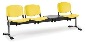 Plastová lavica do čakární ISO, 3-sedadlo, so stolíkom, žltá, chróm nohy