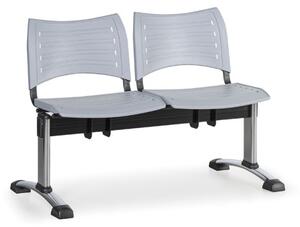 Plastová lavica do čakární VISIO, 2-sedadlo, sivá, chrómované nohy