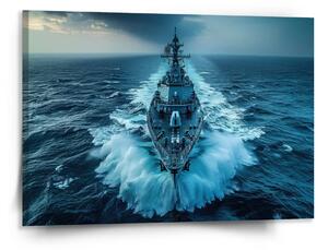 Sablio Obraz Vojnová loď prerážajúca oceán - 150x110 cm
