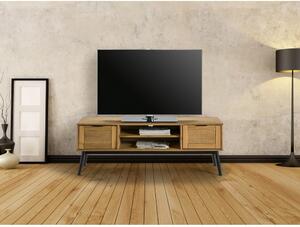 Hnedá TV komoda z borovicového dreva a s dvierkami z ratanu Marckeric Natasha, šírka 140 cm