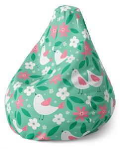 Sablio Sedací vak Pear Kvetiny a vtáčiky - 70 x 95 x 15 cm