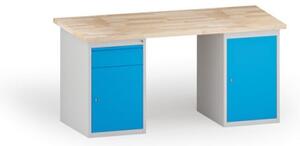 Dielenský stôl KOVONA, 1 závesná skrinka a 1 skrinka so zásuvkou na náradie, buková škárovka, 1700 mm