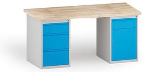 Dielenský stôl KOVONA, 3 zásuvky a 1 skrinka so zásuvkou na náradie, buková škárovka, 1700 mm