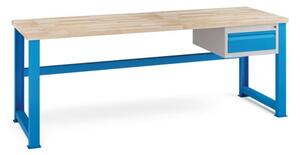 Dielenský stôl KOVONA, zásuvka na náradie, buková škárovka, pevné nohy, 2100 mm