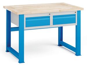 Dielenský stôl KOVONA, 2 zásuvky na náradie, buková škárovka, pevné nohy, 1200 mm