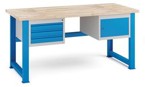 Dielenský stôl KOVONA, závesná skrinka a 3 zásuvky na náradie, buková škárovka, pevné nohy, 1700 mm