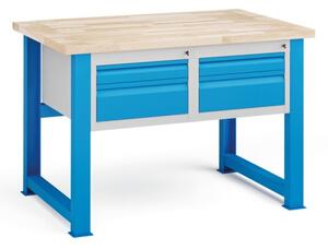 Dielenský stôl KOVONA, 4 zásuvky na náradie, buková škárovka, pevné nohy, 1200 mm