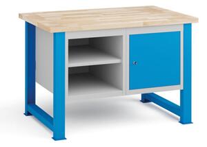 Dielenský stôl KOVONA, 2 závesné skrinky na náradie, s policou, buková škárovka, pevné nohy, 1200 mm